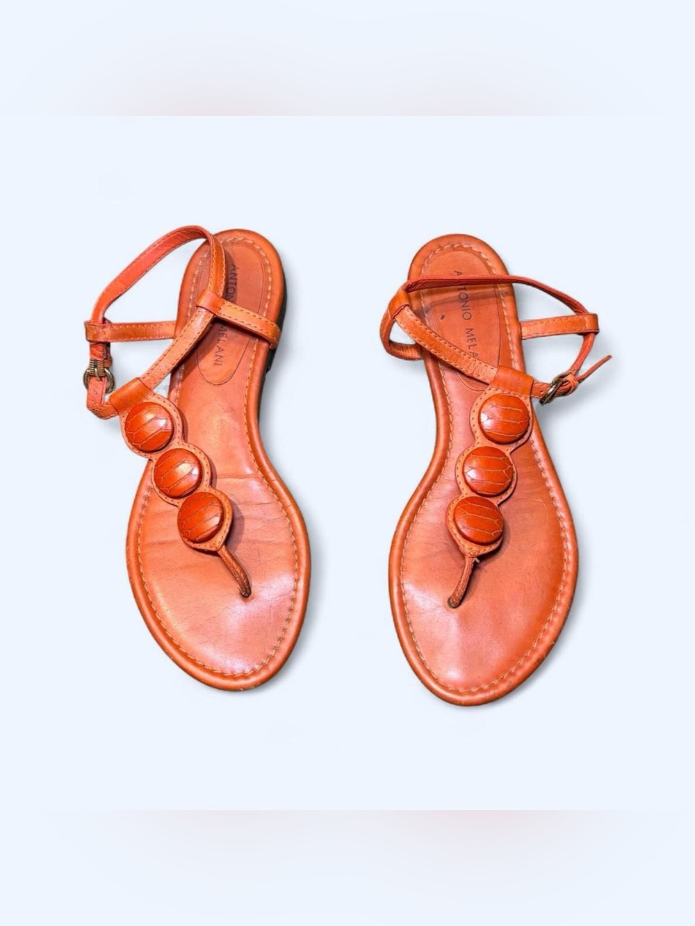 Y2K Beaded Orange Leather Sandals by Antonio Melani!